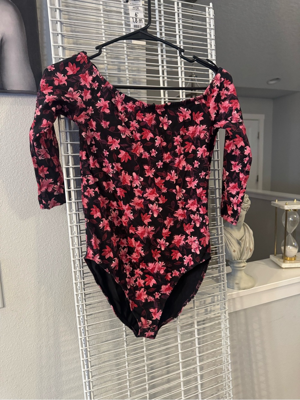 Express Womens Black Floral Long-Sleeve One-Piece